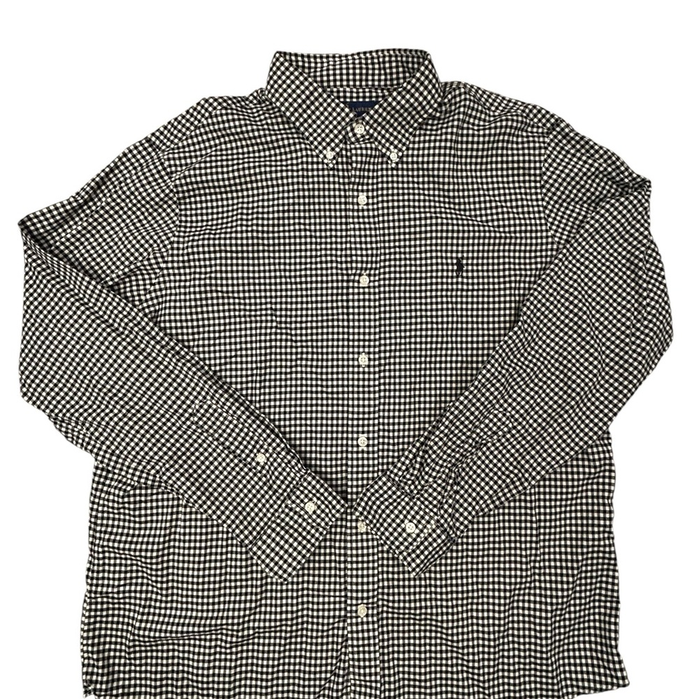 Ralph Lauren Classic Fit Black White Gingham‎ Men's Long Sleeve Casual Shirt XL